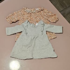 Set Of 2 Baby Dress Set - Floral Orange Top + Grey Dress